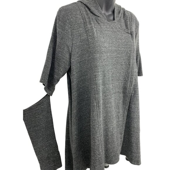 Terez Women Gray Sweater Jacket Top Large Short Sleeve Cut Out Asymmetrical New - Picture 4 of 11